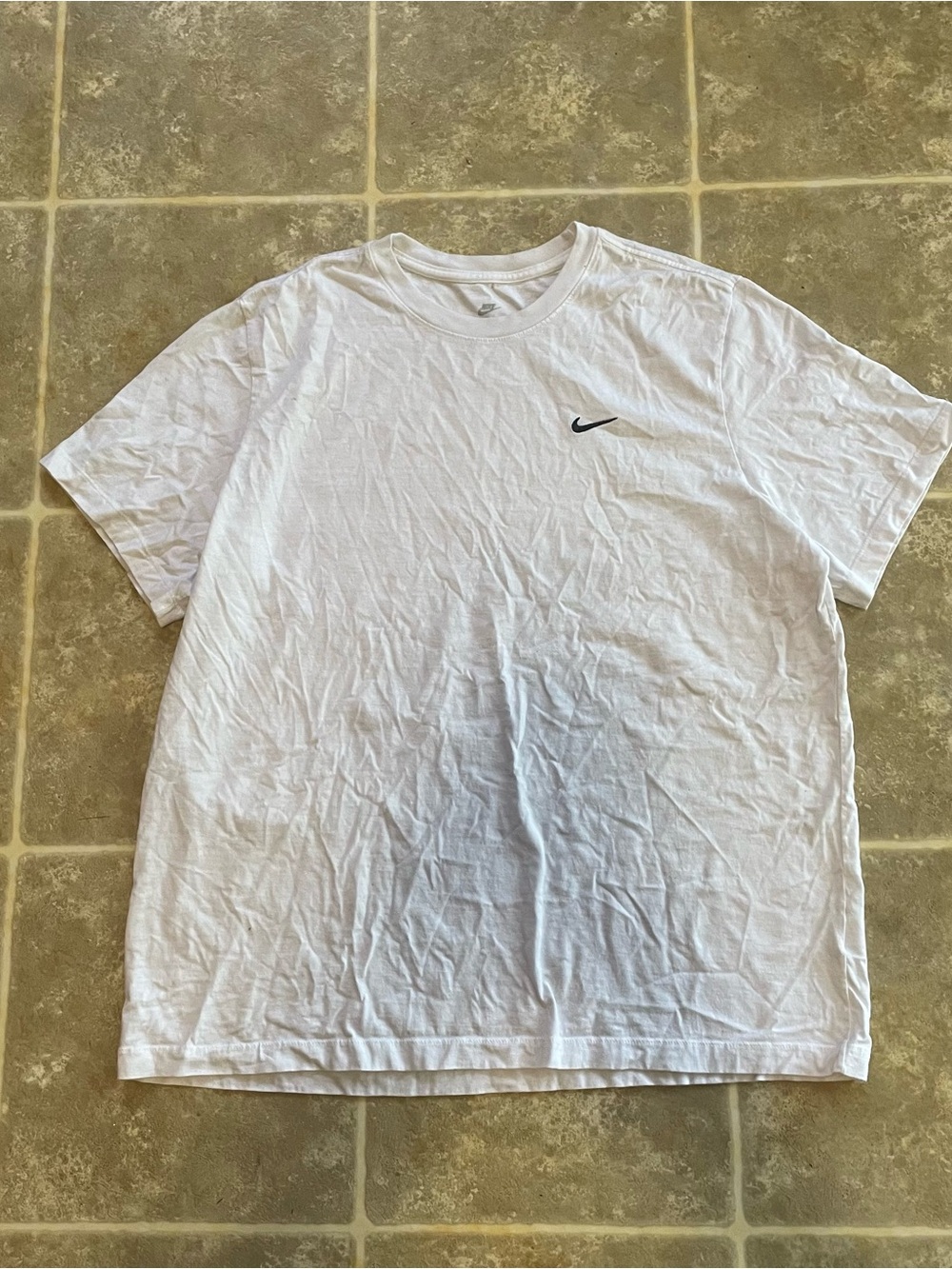 Nike White Short-Sleeve Crewneck T-Shirt with Black Swoosh